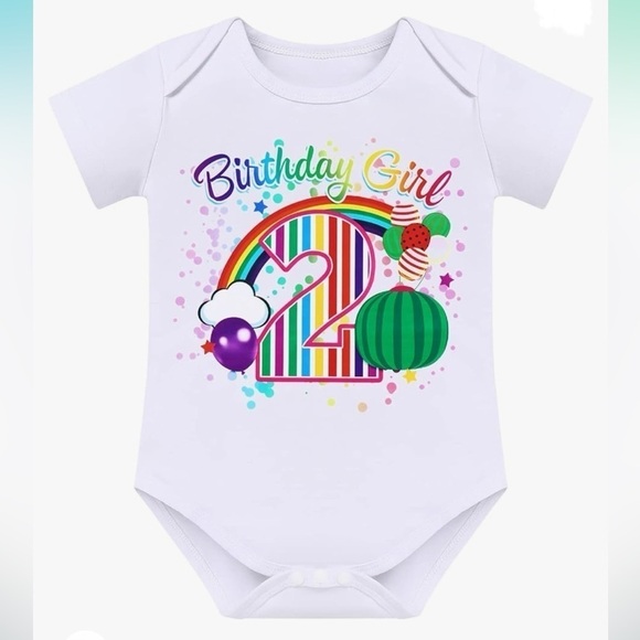 Amazon Cocomelon 2nd Birthday Girl Rainbow Multicolor Short Sleeve Onesie 2T - Picture 1 of 8